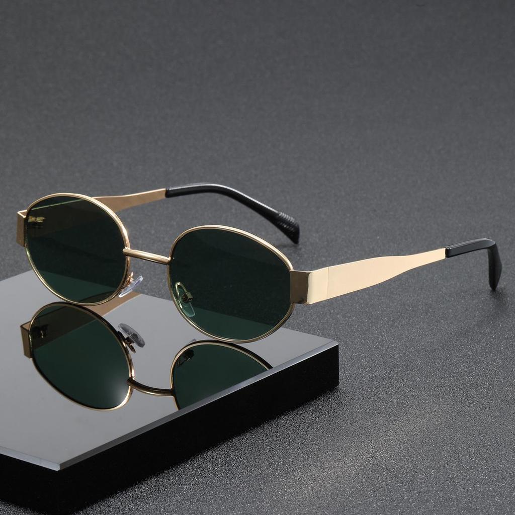 2025 Trendy Oval Brown Metal Sunglasses for Men & Women - Celebrity Style with High-End Appeal & Sun Protection