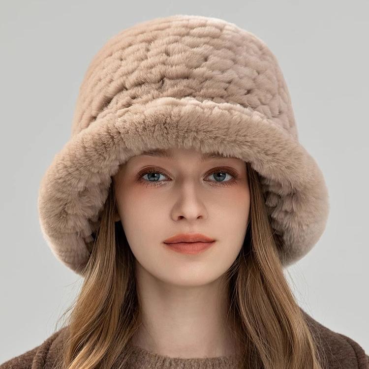 Rex Rabbit Fur Hat Autumn and Winter Versatile Middle-aged and Elderly Warm Ear Protection Top Hat Bucket Hat Show Face Little Mother Hat