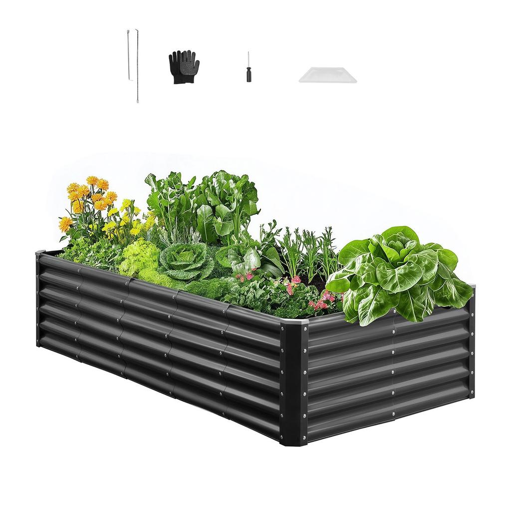 VEVOR Metal Raised Garden Bed, 1.8 x 0.9 x 0.4 m Outdoor Galvanized Planter Garden Box, Open Bottom Design