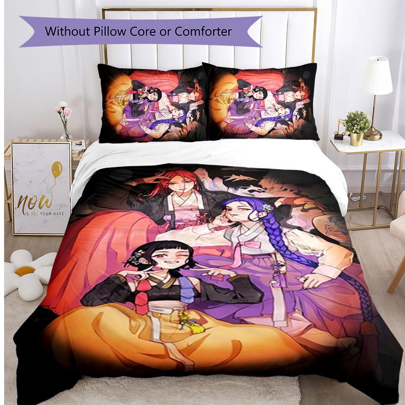 Kpop Demon Hunters Pattern Printed 3PCS Bedding Set, Soft Skin-Friendly Washable Duvet Cover & Pillowcases Set