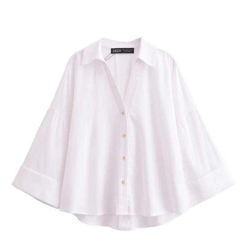 Kaslead New Arrival Women's Clothing Fashion Style Fashion Blended Linen Wide Sleeve V-neck Shirt 8741854