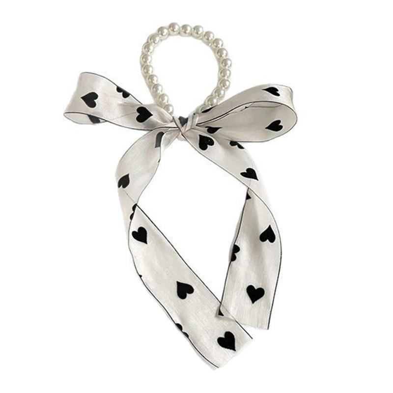 Pearl necklace new polka dot silk scarf high-end organza scarf hair accessories headgear bag ribbon streamer headband