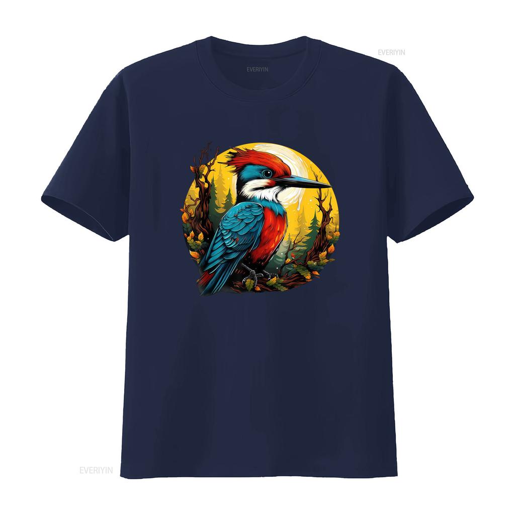 Vibrant Woodpecker Forest Portrait T Shirt Nature Inspired Colorful Wildlife Artwork Vintage Washed Streetwear Unisex Stylish