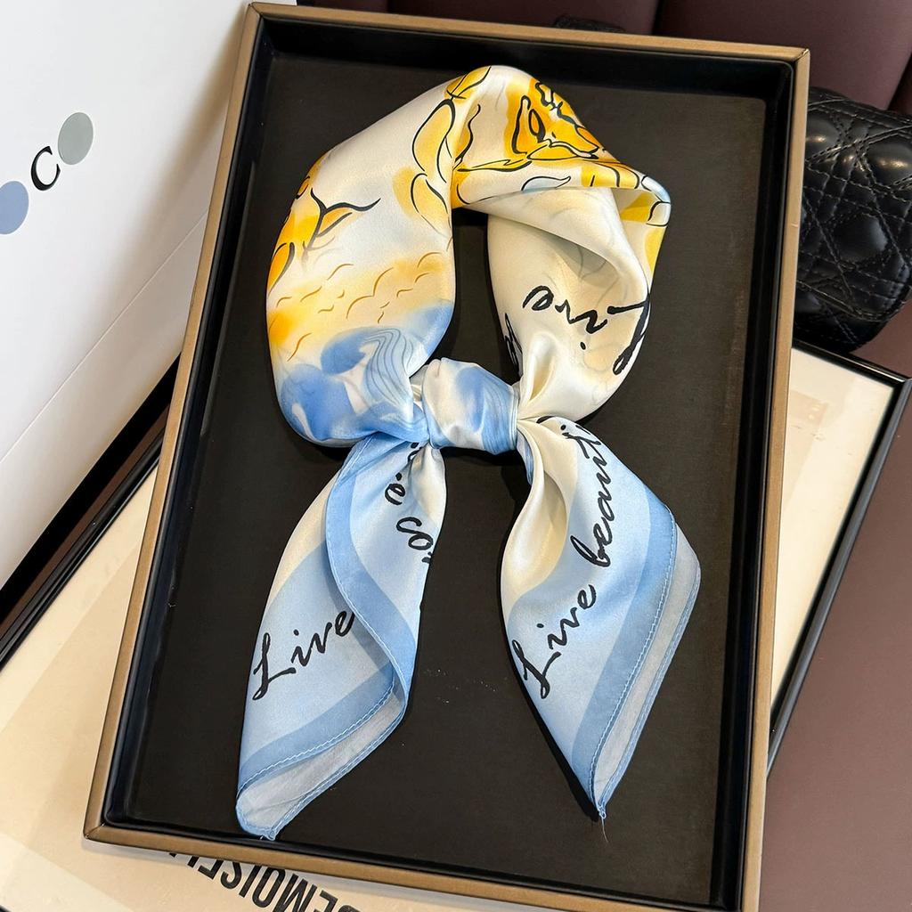 Fashion 100% Nature Real Silk Square Scarf Women Female Foualrd Neckerchief Summer Beach Scarves Shawl Bandana Hijab Pashmina