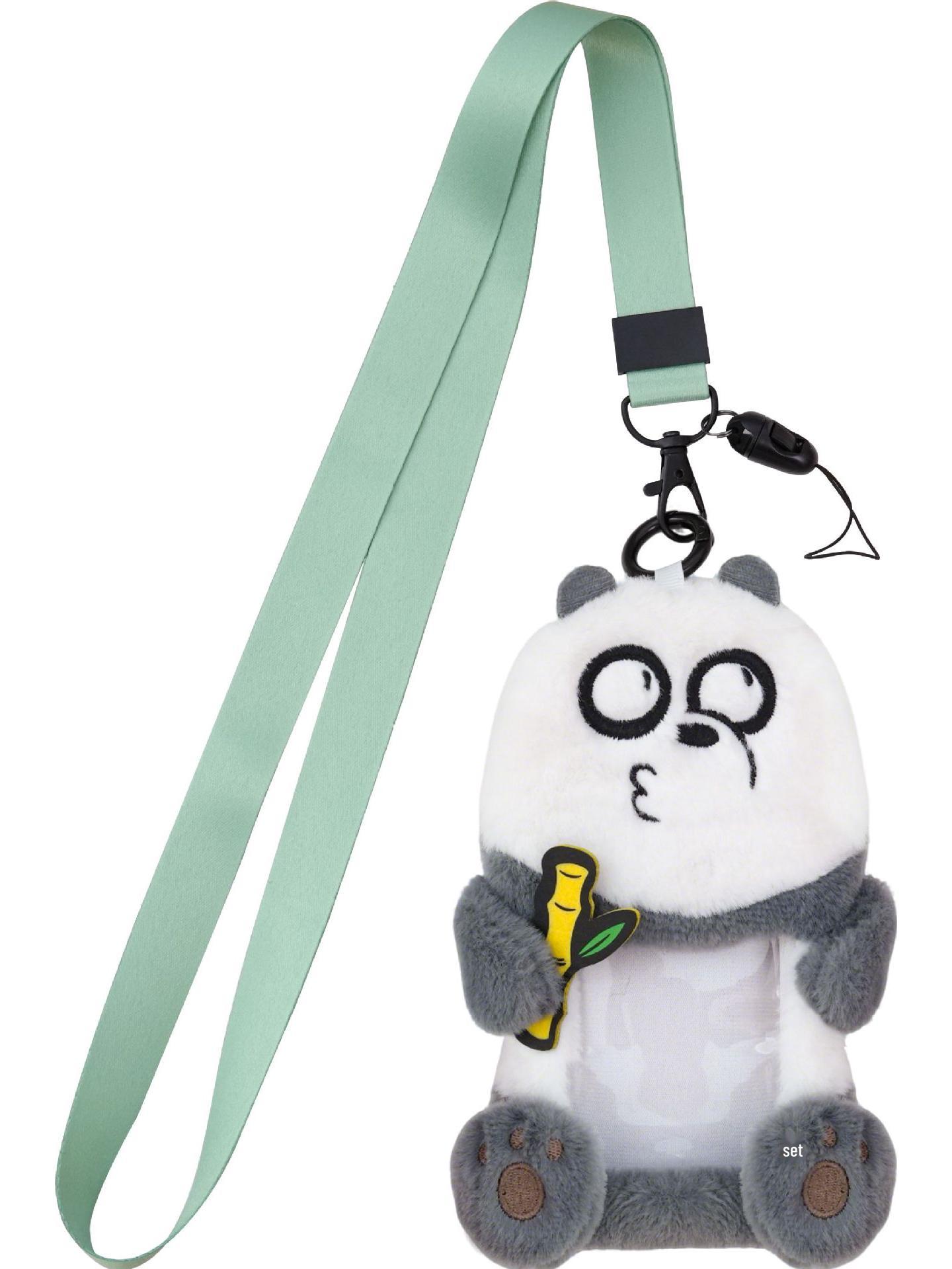 

We Bare Bears 3D Plush Card Holder Keychain - Cute Cartoon ID Holder & Bag Charm