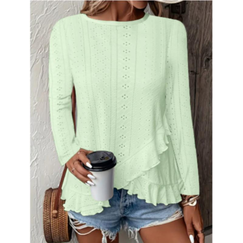 

Spring Top T-shirt Breathable Solid Color Round Neck Women s Long Sleeve Top T-shirt - Stylish and Elegant Comfortable 2XL світло-зелений колір