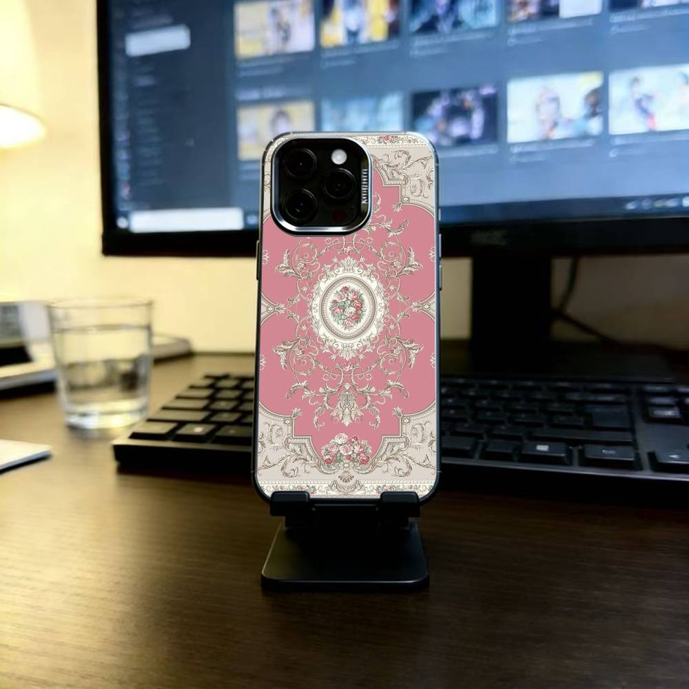 Persian Carpet Floral Pattern Arab Phone Case For iPhone 17,16,15,14,13,12,11 Plus,Pro Max,XS,Colored Silver Plated Inside Cover