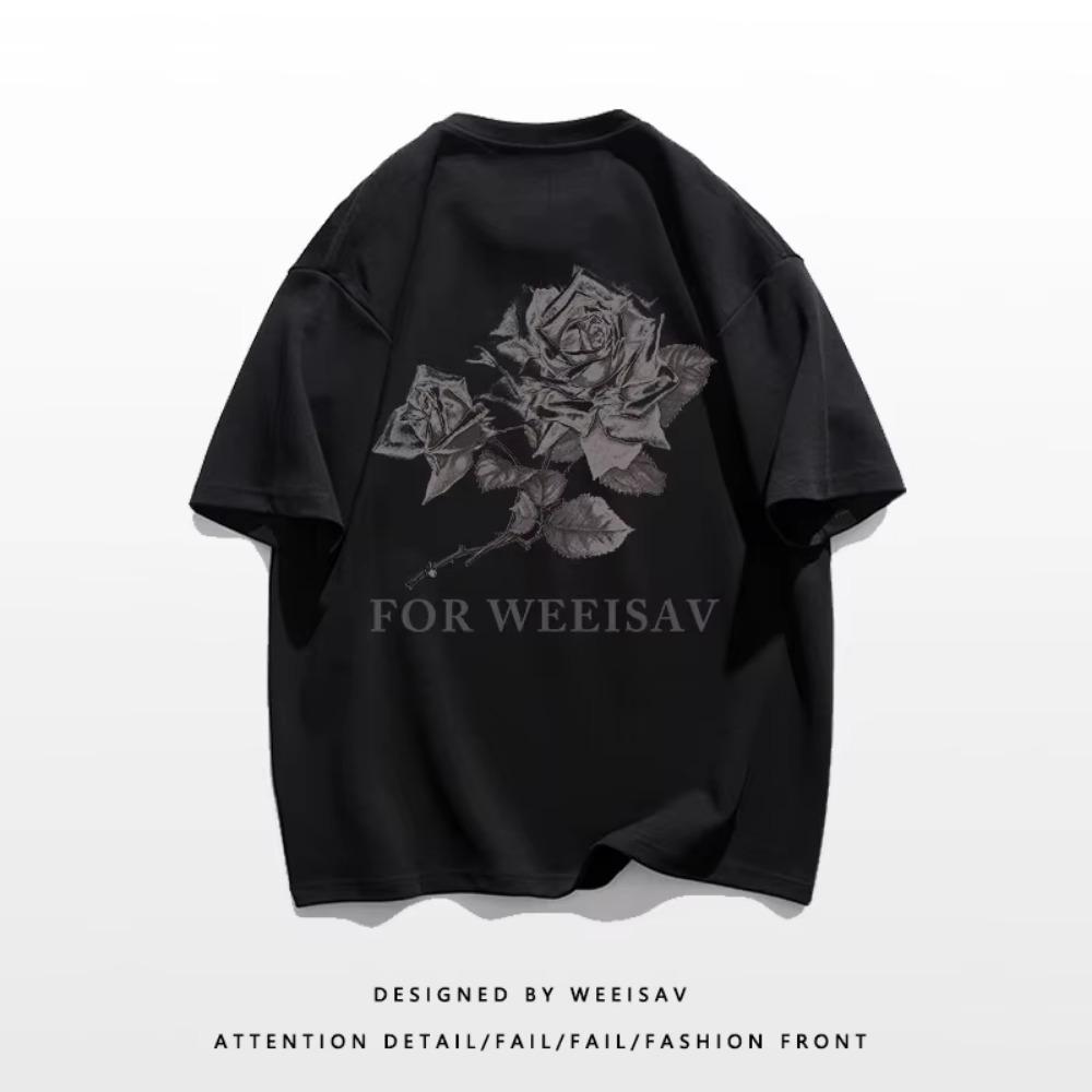 Camiseta de calle deportiva informal de alta calidad con estampado de algodón 100% con letras en inglés para hombre de peso pesado a la moda de verano