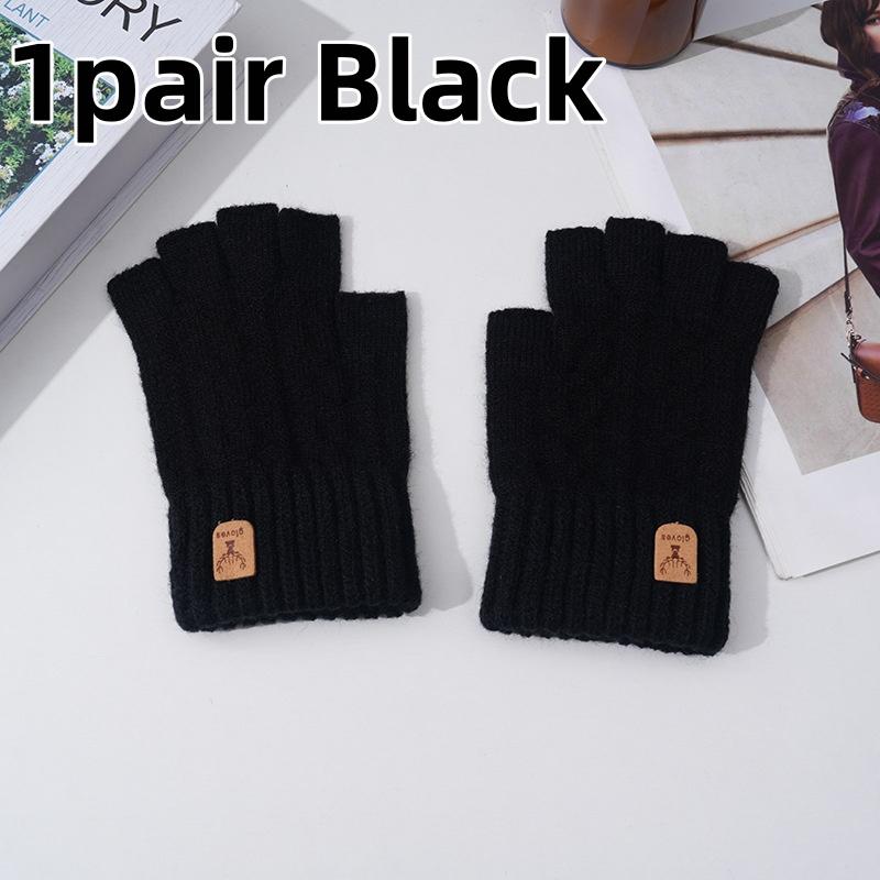 1pair Winter Half Finger Gloves Windproof Breathable Casual Glove Suitable For Work Writing Touch Screens Outdoor Cycling Gloves