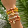 Soft pottery shell bracelet set, colorful beach vacation style handmade beaded imitation pearl flower bracelet.
