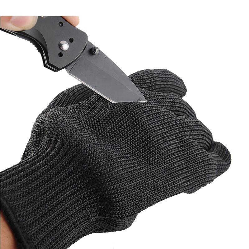 Cut-Resistant Gloves, Level 5 Stainless Steel Wire Anti-Knife Cutting And Abrasion Gloves, 1 Pair, Reinforced Black, One Size Fits All