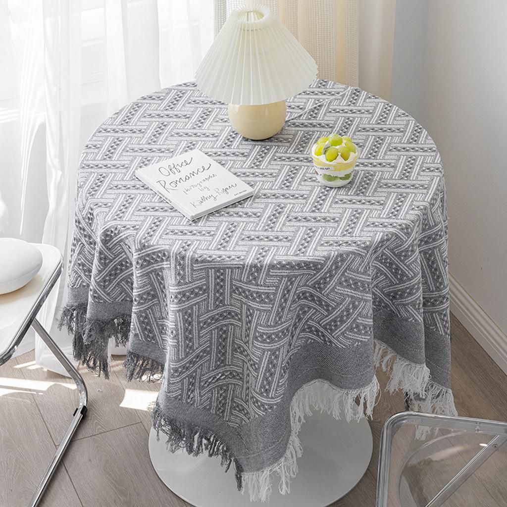 Plaid Cotton Linen Round Nordic TasselsTablecloth Wedding Hotel Banquet Cloth Table Cover Dining Room Wedding PartyDecoration