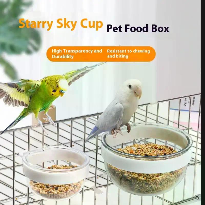 Bird Feeding Bowl Detachable Transparent Plastic Food Cup for Cage Convenient Hanging Seed Water Feeder Parrots
