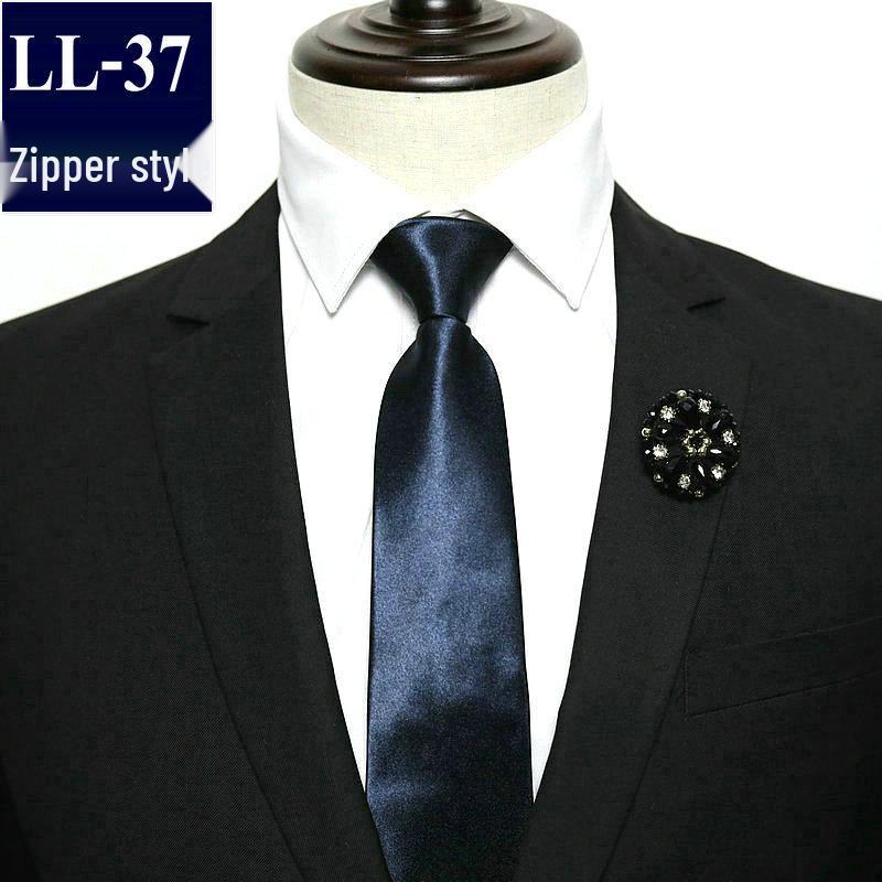 Men's No-Iron Zipper Striped Formal Tie with Logo, 8cm