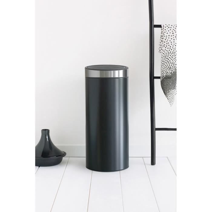 Poubelle Touch Bin 30 L Noir, Couvercle en acier inoxydable Brabantia