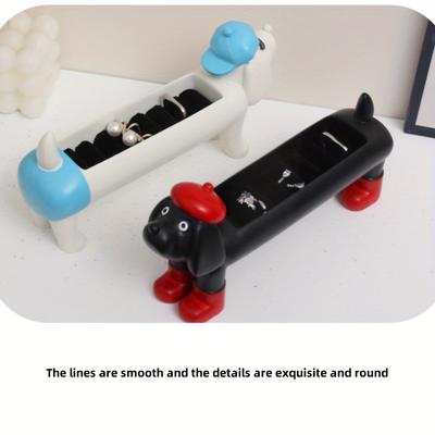 1pc Cute Dachshund Ring Ornament Earring Stud Jewelry Storage Box Sponge Ring Holder Gift