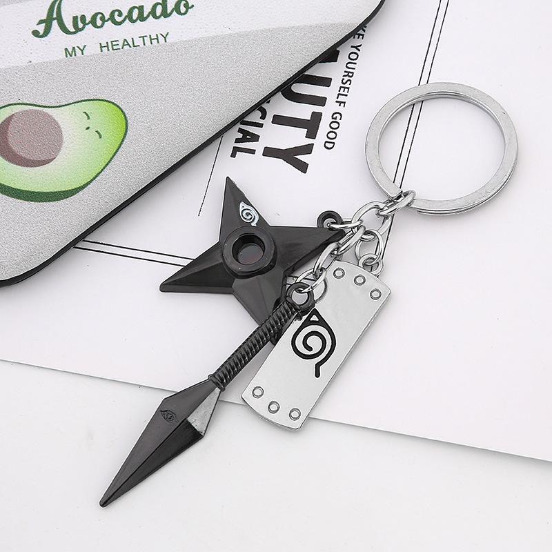 New Anime Keychain Naruto Kunai Modle Keyrings Konoha Symbol Akatsuki Pendant Key Chains Car Bag Keyfob Trinket Fans Gift