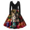 Women's Casual And Fashionable V-neck Long-sleeved Christmas Printed Dress