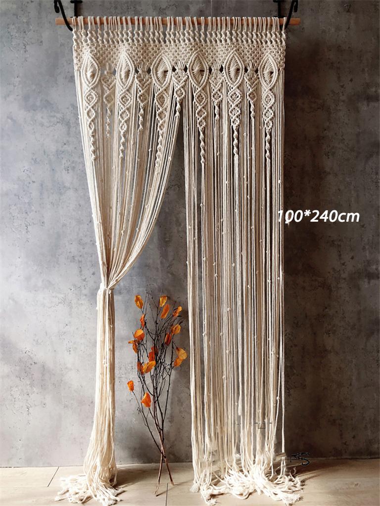 Hand-woven Bohemia Macrame Cotton Door Window Curtain Tapestry Wall Hanging Art Tapestry Wedding Backdrop Tapestry Decoration
