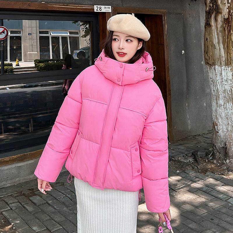 Padded-on women's short hooded new pink casual padded jacket small bread jacket jacket