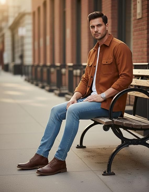 Men’s Cotton Blend Casual Full Sleeve Button-Down Shirt with Dual Flap Pockets Shirt