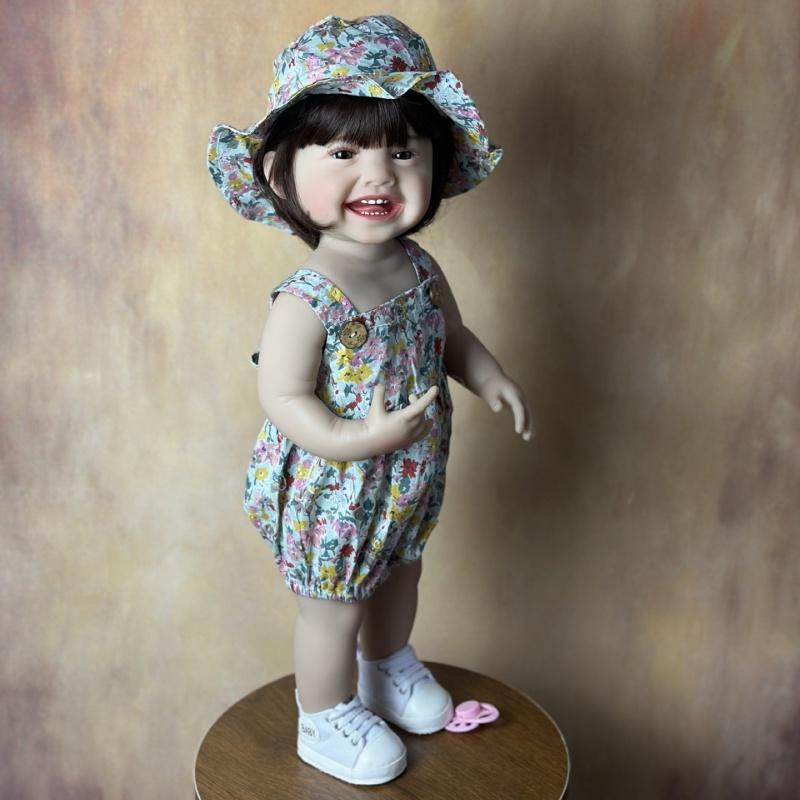 Păpușă renăscută Mila de 55 cm, finisată moale, complet din silicon, lavabilă, păpușă nou-născută drăguță, zâmbet fericit, simulare, păpuși pentru copii, jucării pentru casă de joacă