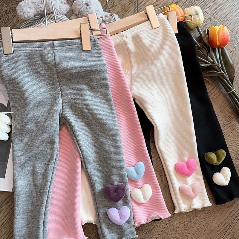 Girls Fleece Lined Pants Winter Warm Korean Style Fashion Heart Print Tights for Baby Toddler Leggings Trousers