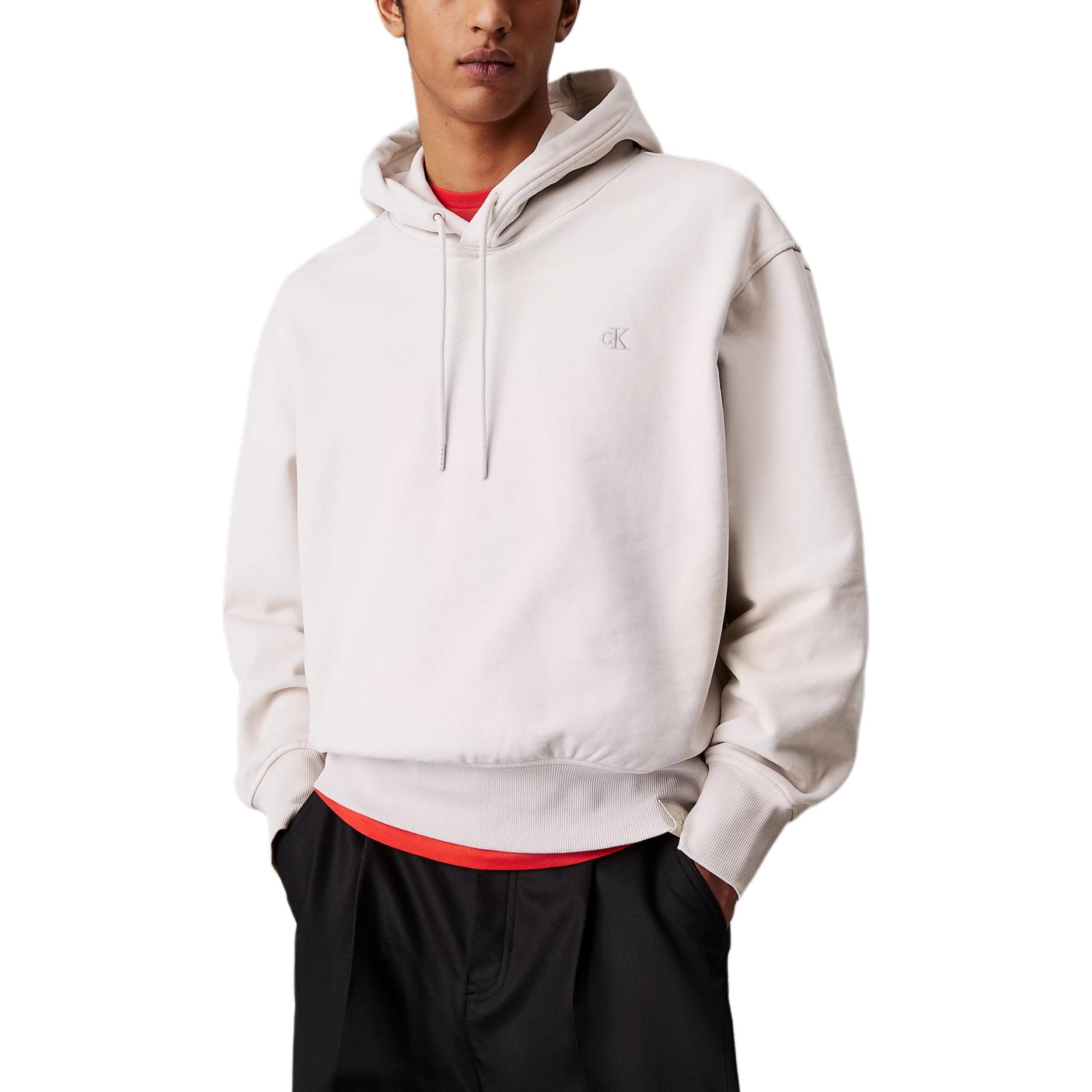 Calvin Klein Loose Drawstring Hooded Pullover Sweatshirt Men sweatshirts White J30J326748-PDH M 10519₽