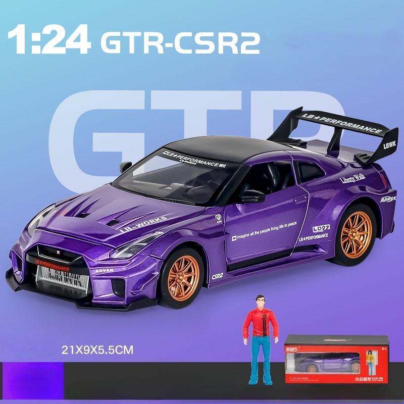 1:24 Alloy GTR CSR2 R34 Sports Cars Diecast Models Toys with Sound Light Miniature Car Wheel Pull Back Vehicles for Boys Gifts