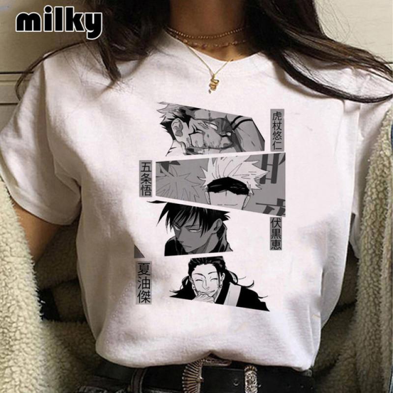 Goth Kläder Gojo Grafisk T-shirt Anime Jujutsu Kaisen Rolig Sommar T-shirt för Kvinnor Japanska T-shirts Tecknad Kvinno T-shirts