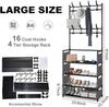3-In-1 Design for Coat Rack with Shoe Storage White Freestanding Coat Rack with 8 Hooks for Hallway Entryway 60CM/23.6 In