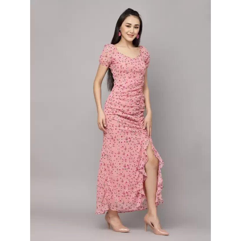 Damen Top Tunika A-Linien Kleid Partykleidung Blumendruck Herzförmiger Ausschnitt Maxikleid VF-1807