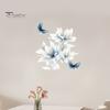Botanical Wall Accents for Modern Interior Ink-Washed Blue Floral Stickers with Butterflies, Delicate Lily Peel And Stick Decals Living Room