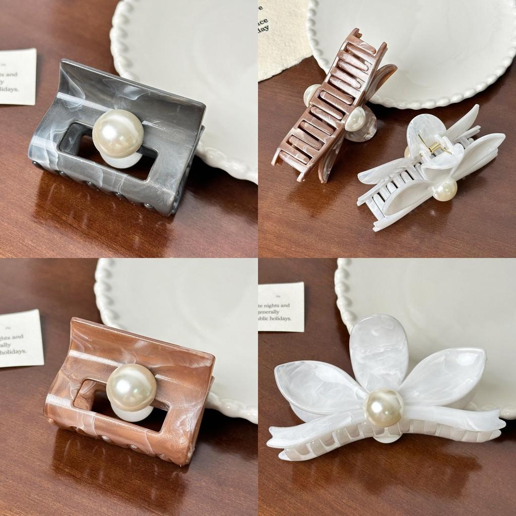 Multi-color Vintage Flower Hair Claw Clips With Elegant Pearl Detailing For Women