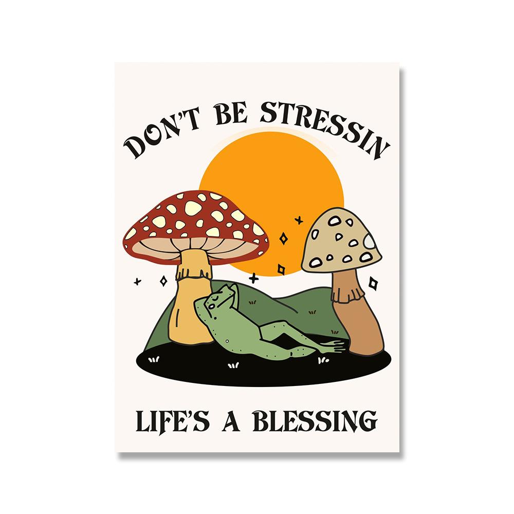 You Are Exactly Funny Mushroom Poster Retro 70s Groovy Hippie Ball Dancing Frogs Canvas Painting Wall Art Pictures Home Decor