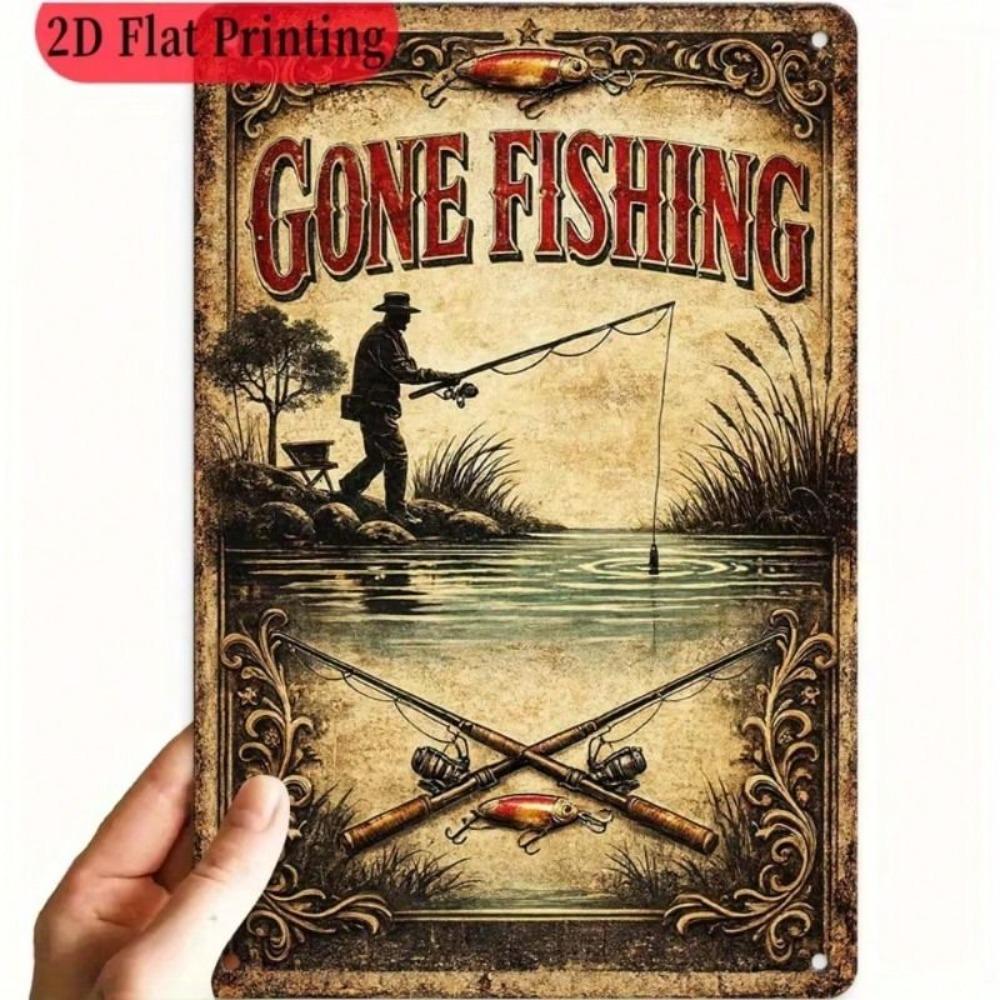 Metal Poster Wall Art Retro Fishing Club 8x12 Inch Bar Decor