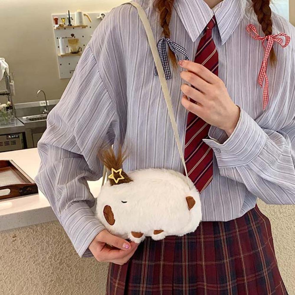 

Cute Capybara Plush Bag Lightweight Creative Crossbody Bag White Cartoon Shoulder Pouch Friends рожевий