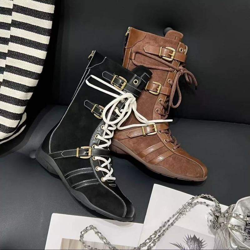 Fashion 2025 Latest Retro Knight Short Boots Women's Thick Soled Spring and Autumn Lace-up Western Boots Niche Low Heels Women Boots