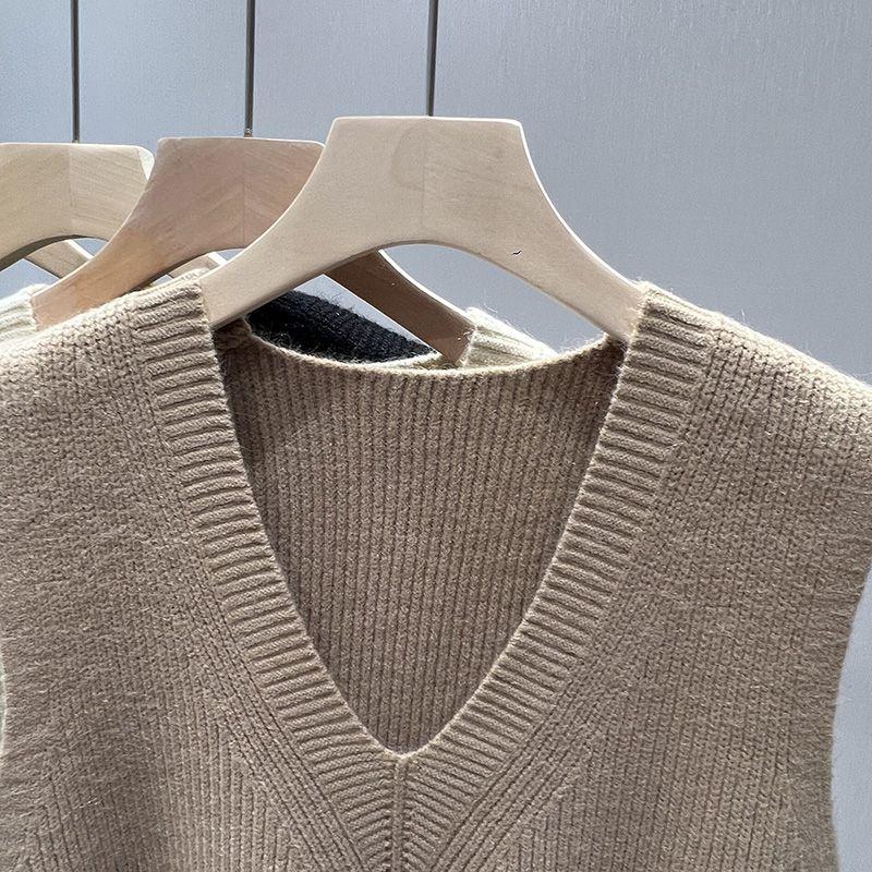 Ženy Pletený svetr Vesta Jaro Podzim Krátký Volný Vintage Svetr Dívky bez rukávů Pulovry s výstřihem do V Dámské svrchní oděvy