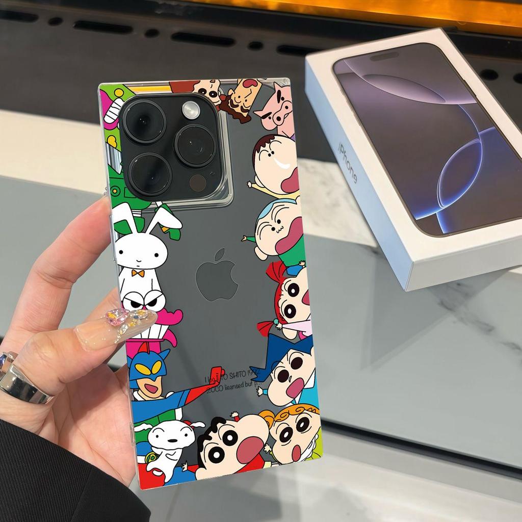 Clear Square Back Tube Case Protection For iPhone 13 11 14 Pro Max 16 ProMax 15 Plus 12 Anti-Oxygen,Crayon Shin-chan Pattern Casing