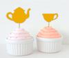 Darling Souvenir| Bridal Shower Tea Party Cupcake Topper| Birthday Dessert Decorations Tea Kettle Cup Cupcake Toppers - Pack Of