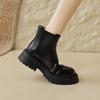 Krazing Pot Sheep Skin Round Toe Winter Med Heels Chelsea Boots Women Zipper Retro Fashion Platform Ankle Boots