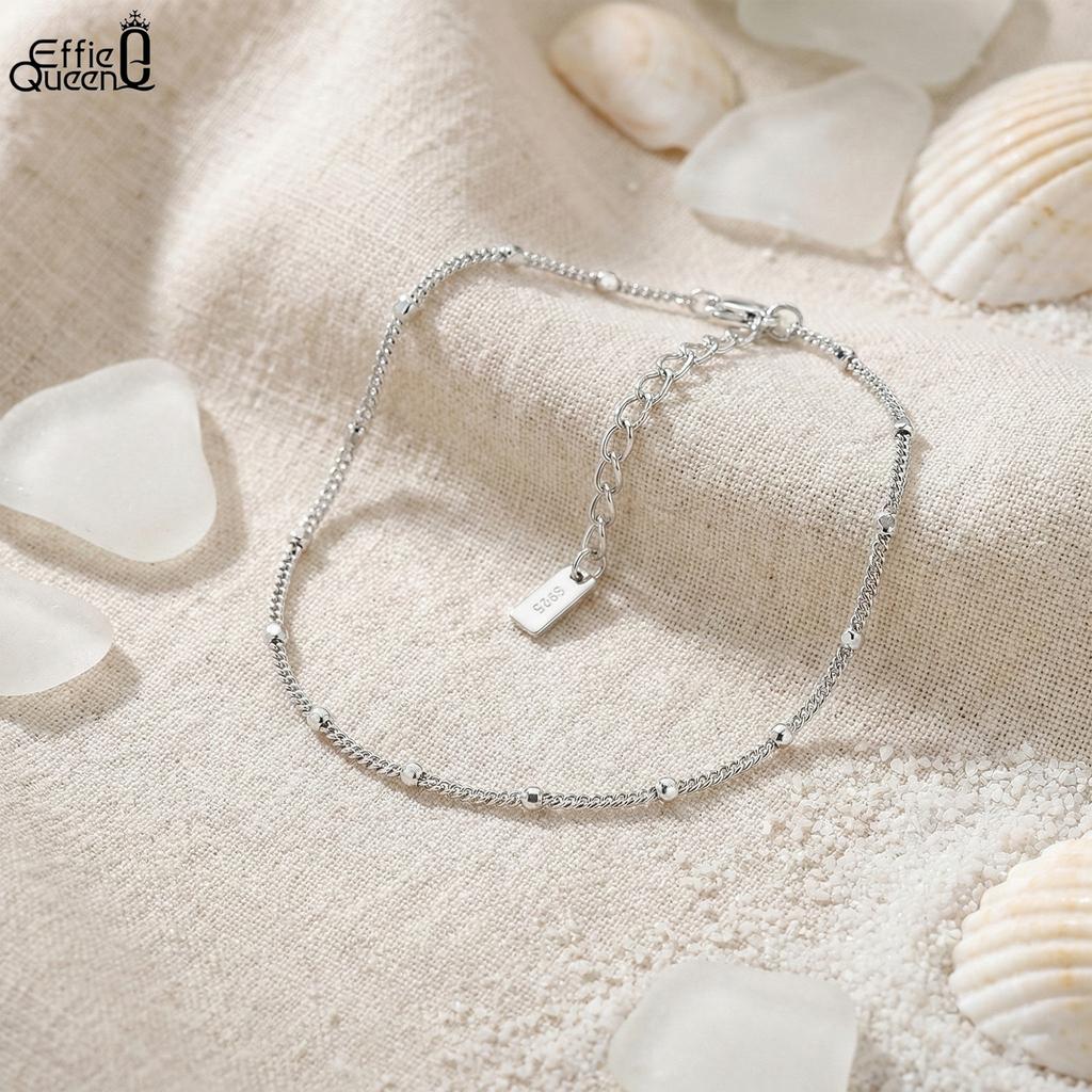 Effie Queen 925 Pure Silver 14k Gold 1.2mm Spacer Chain Anklet Trendy Jewelry for Women Vacation Summer Beach Accessories SA43
