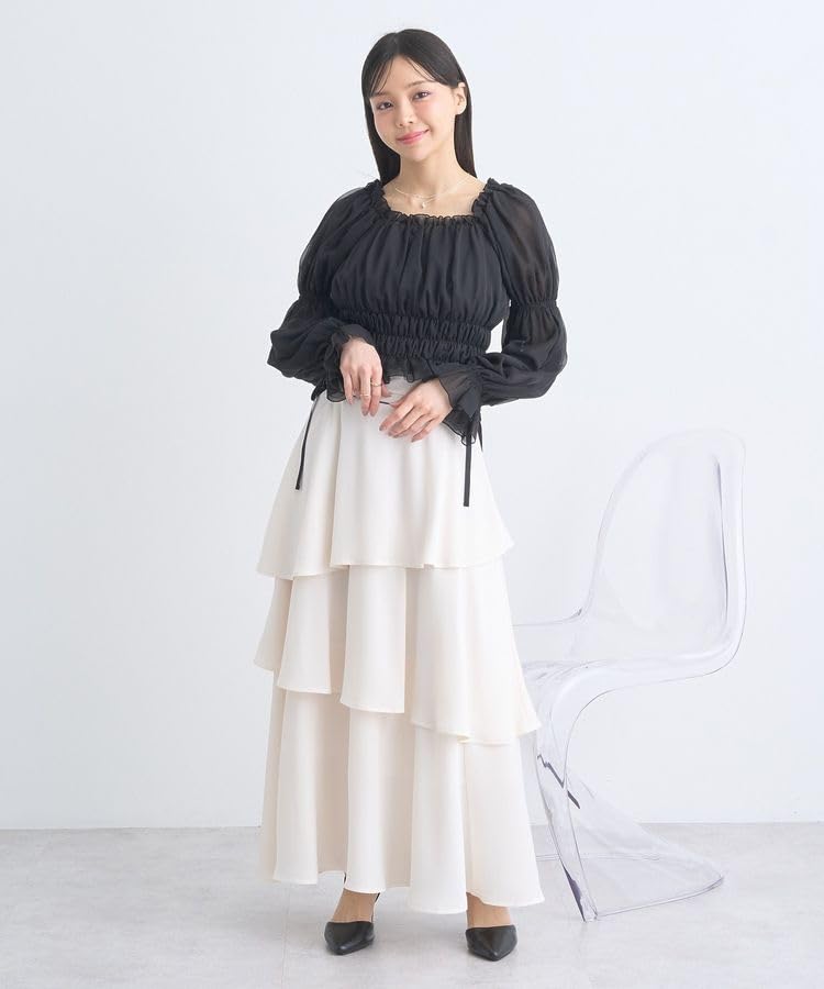 music Casual square neck shirred short blouse for black [earth & ecology] women,