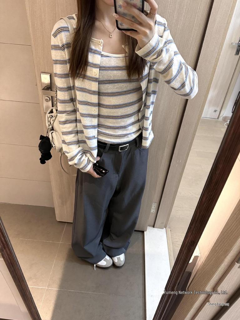 Korean Style Striped Camisole & Long Sleeve Knitted Top for Women