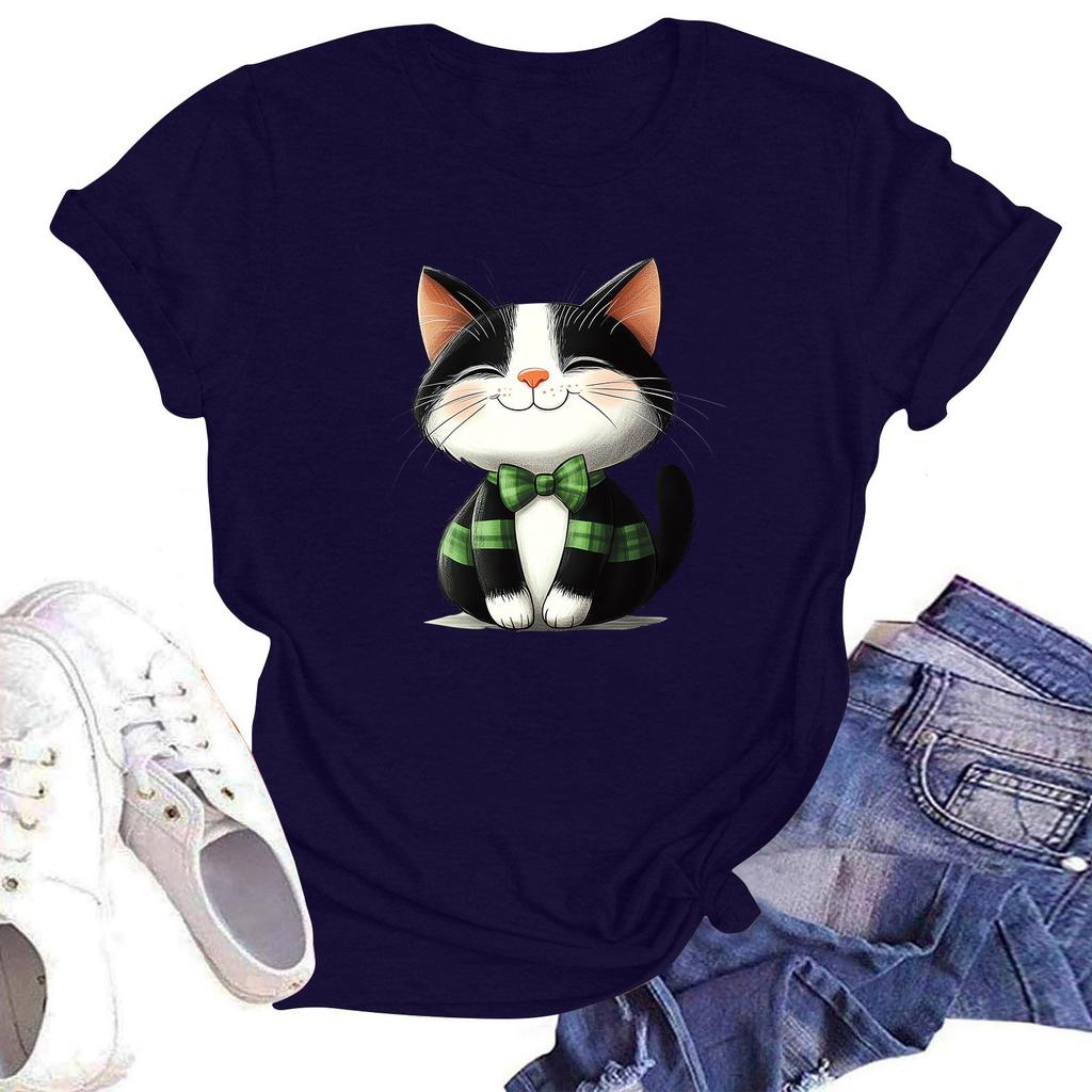 Women's Fashion Printed Round Neck Short Sleeve T-Shirt Pullover Top