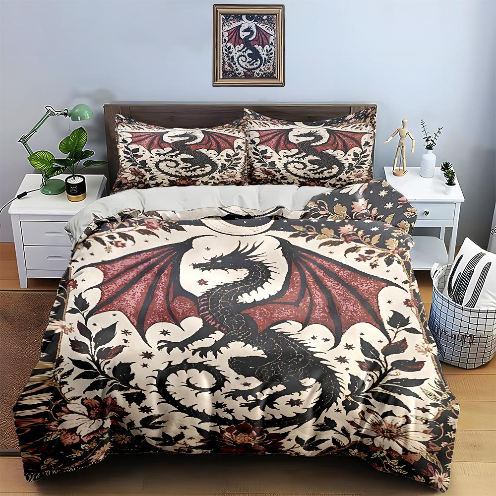 Dragon, Floral, Celestial. Bedding Duvet Cover Sets Duvet Covers Pillowcases Gifts (1 * Duvet Cover 2 * Pillowcases, Without Duvet Insert)