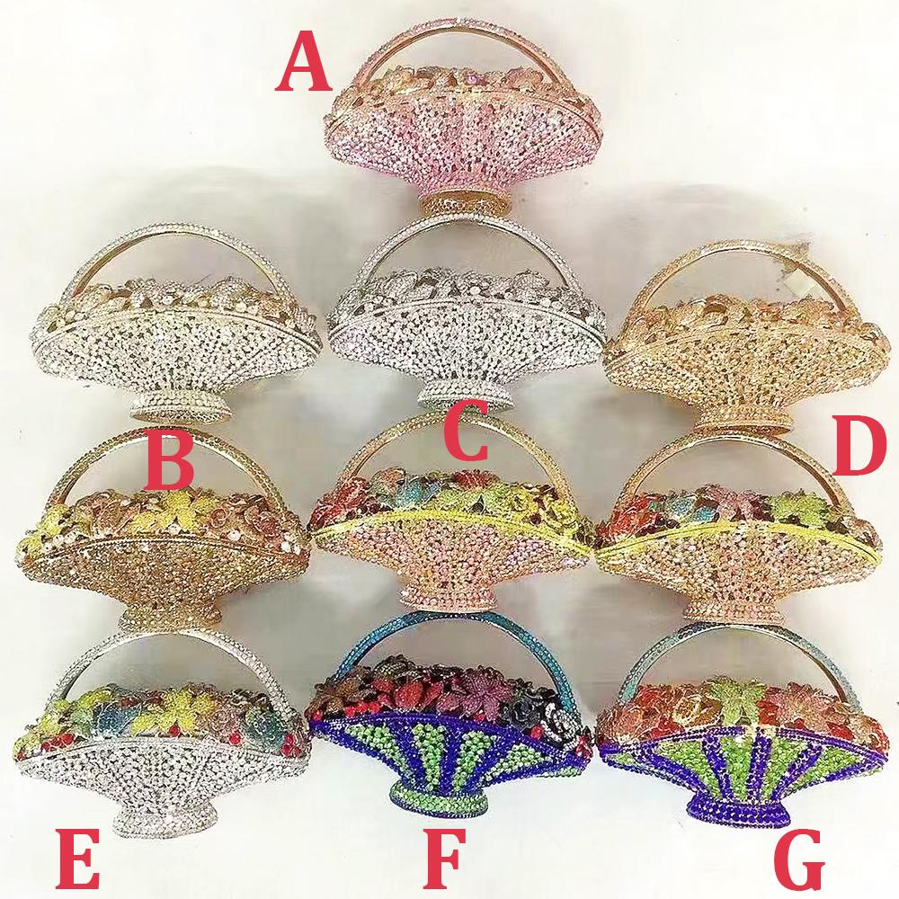WHTUOHENG Crystal Flower Basket Clutch Bag Rhinestone Evening Party Minaudiere Luxury Diamond Prom Bag for Women Dinner Banquet