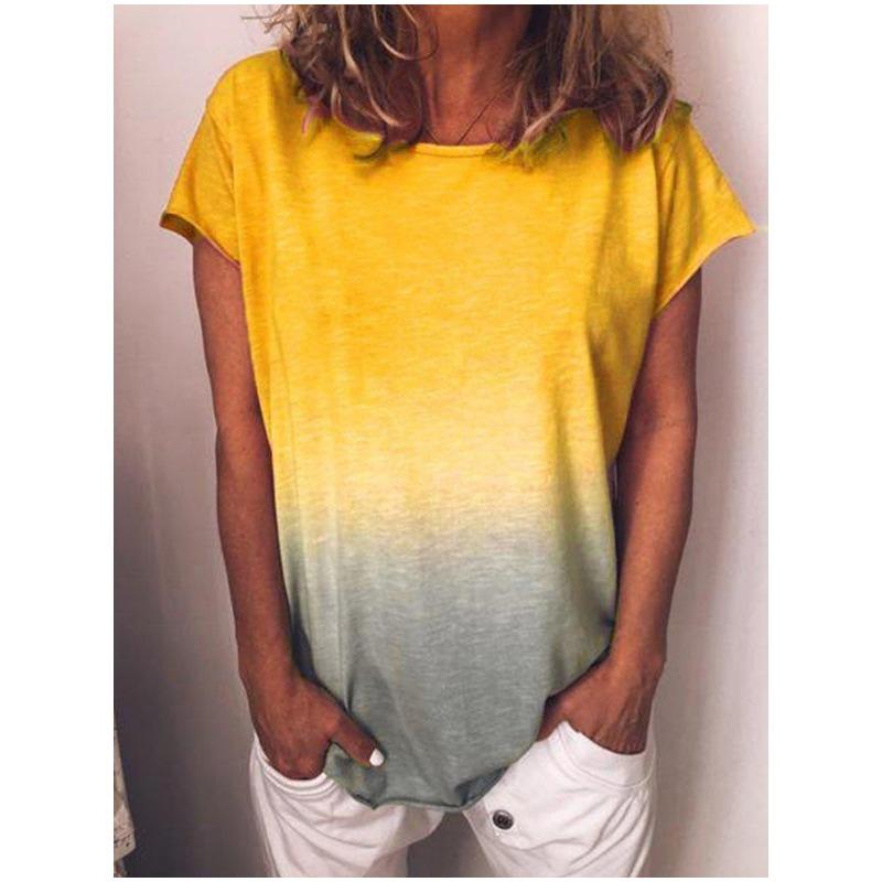 Sommerliche lässige Damen-T-Shirts mit Farbverlaufdruck, Kurzarm, Rundhalsausschnitt, Damen Streetwear, übergroßer Outdoor-Pullover