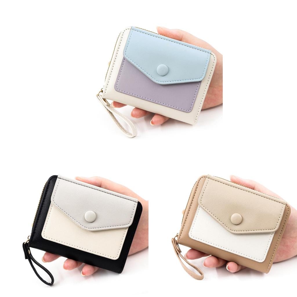 Women Short Wallet Pu Colorblock Accordion Card Holder For Daily Use